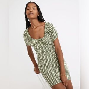 Madewell‎ Jacquard Puff Sleeve Mini Dress Green Gingham Check XS Cottagecore